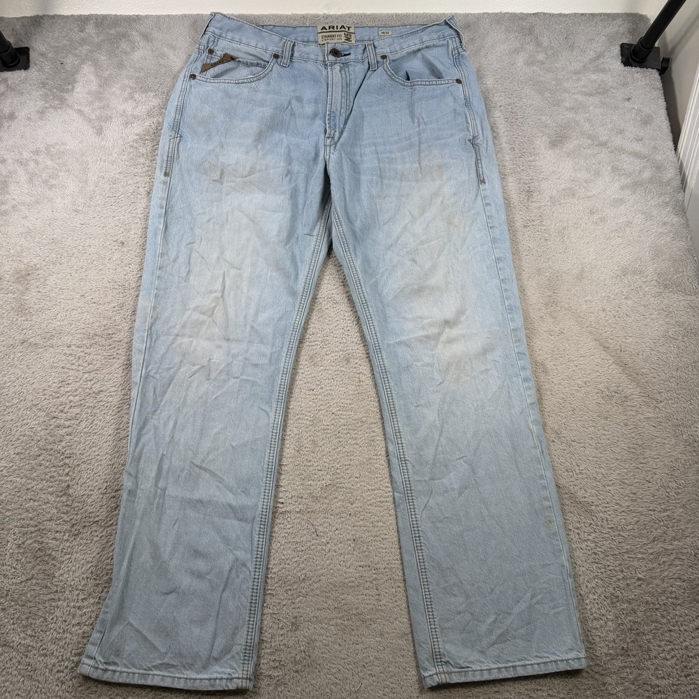 Ariat M5 Jeans Mens 38x32 Blue Denim Straight Cowboy Western Workwear Light Wash